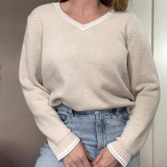 Vintage Cotton Mini Heart Print V Neck Sweater - Picture 4 of 5